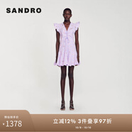 SANDRO2024春秋款女裝小飛袖紫色雛菊刺繡短款連衣裙SFPRO03654 I046/紫色 S