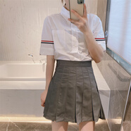 湯姆 布朗2025秋高腰百褶裙前短后長四杠短裙顯瘦A字裙半身裙有內(nèi)襯 灰色【前短后長】 S 里面有內(nèi)襯