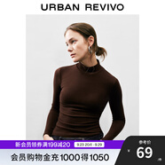 UR秋季新款女裝簡(jiǎn)約百搭休閑立領(lǐng)修身長(zhǎng)袖T恤UWB440047 深紅棕 L