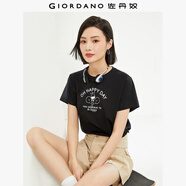 佐丹奴 女裝T恤 棉質(zhì)針織大象的日常印花圓領(lǐng)短袖 13394204 黑
