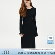 范思藍(lán)恩黑色氣質(zhì)木耳邊圓領(lǐng)針織連衣裙女秋冬2024新款裙子14246 黑色 L