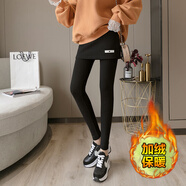 尤柯鳥(niǎo)（yoekbird）韓版假兩件打底褲女士包臀裙褲子2025秋冬季新款加厚加絨超火褲裙 黑色 加絨 2XL