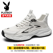 花花公子（PLAYBOY）男鞋新款柔軟透氣網(wǎng)面運動(dòng)鞋輕便休閑跑步鞋潮 白色_運動(dòng)6742 37
