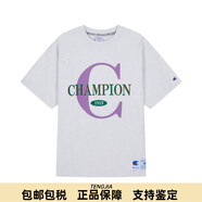 冠軍（Champion）短袖夏季植絨logo撞色T恤男 淺灰色 M