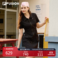 FILA FUSION斐樂(lè)潮牌女裝梭織連衣裙2025夏季新款涼感功能工裝裙 正黑色-BK 2XL 180/96A/XXL