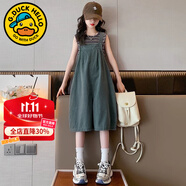 G.DUCKKIDS童裝女童套裝夏季2025新款洋氣兒童衣服女大童牛仔背帶短褲兩件套 背心上衣+背帶褲 100 建議90-100cm3-4歲