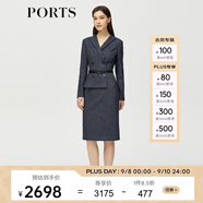 PORTS 寶姿秋冬新品女裝優(yōu)雅修身中長裙通勤V領(lǐng)針織連衣裙 ALM9N012NCF022-丈青混色-3 XS (2)