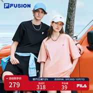 FILA FUSION斐樂(lè )潮牌女裝情侶款針織短袖衫2025春新款涼感防曬寬松T恤 正黑色-BK M （170/92A/M）