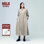 無印良品（MUJI）女式 法蘭絨 立領(lǐng)長袖連衣裙 女裝裙子 襯衫式 秋季 米色格紋 M (160/84A)