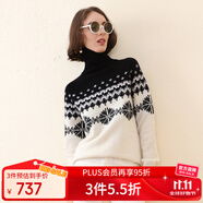 科蒙博卡秋冬黑白撞色雪花紋高領(lǐng)羊絨衫女偏厚套頭毛衣針織衫 黑白拼色 XS