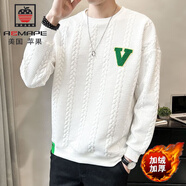 AEMAPE衛衣男2024秋季新款百搭長(cháng)袖t恤男潮流韓版男士圓領(lǐng)套頭打底 加絨 加厚白色T172 L 100-120斤