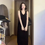 法式赫本風(fēng)黑色無(wú)袖洋裝女夏季2025新款小個(gè)子寬松顯瘦背心長(zhǎng)裙 2025mm女裝冬天配大衣裙子 S