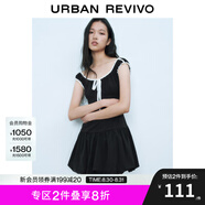 UR七夕2025春季新款女裝撞色蕾絲飄帶U領(lǐng)無袖修身連衣裙UYY750014 黑色 (偏短) XS