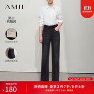 AMII女裝2025冬季新款休閑風(fēng)復(fù)古洗水高腰闊腿褲牛仔褲長(zhǎng)褲女 黑色 M