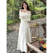 木清清秋季新款御姐獨特絕美感千金韓系ootd穿搭小香風(fēng)針織套裝裙女 白色上衣 +白色裙子【休閑套裝/毛衣套裝/感套裝/ L