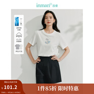 茵曼（INMAN）【索羅納】茵曼涼感趣味印花短袖T恤女2025年夏季新款休閑灰上衣 米白色 XL