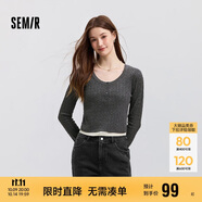 森馬毛衣女短款正肩緊身顯瘦2025春季圓領假兩件毛衫109125107002