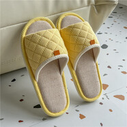 回力君亞麻棉拖鞋厚底露腳趾日式家居靜音亞麻拖鞋男女情侶春秋吸汗防滑 黃色 38 39(適合37/腳碼)