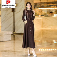皮爾卡丹秋裝新款女裝2025端莊大氣連衣裙法式感氣質(zhì)顯瘦中長(cháng)款風(fēng)衣裙 咖色 M