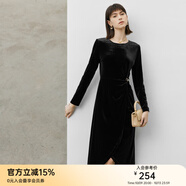 顏域天鵝絨小黑裙女2024新款早秋收腰顯瘦連身裙高級感氣質(zhì)連衣裙 黑色 M/38