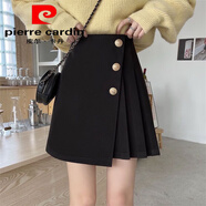 皮爾卡丹（pierre cardin）黑色毛呢半身裙女秋冬季2025新款呢子高腰百褶裙顯瘦a字包臀短裙 黑色.【西裝面料】 薄款 2XL 建議【130-150斤】