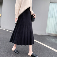 羅蒙秋冬新款中長(cháng)款復古毛線(xiàn)裙高腰針織半身裙女顯瘦遮胯a字時(shí)尚傘裙 黑色 關(guān)注店鋪優(yōu)先發(fā)貨 L 105-120斤