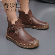 普步仕品牌一腳蹬切爾西靴男2025秋冬新款高幫馬丁靴男時(shí)尚百搭防臭男鞋 暗棕 38 標準皮鞋碼
