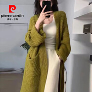 皮爾卡丹（pierre cardin）韓版純色針織開衫慵懶風顯瘦女裝2025春秋新款中長款毛衣女厚外套 綠色 XL