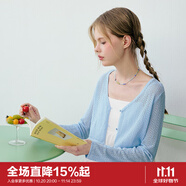 樂町鏤空針織開衫春夏新款空調(diào)衫V領(lǐng)廓形長(zhǎng)袖罩衫薄款貝殼衫 水藍(lán)色（現(xiàn)貨） S