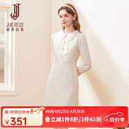 經(jīng)典故事（JANE STORY）2024新款名媛小香風(fēng)連衣裙女秋季氣質(zhì)復(fù)古法式雪紡假兩件呢子裙 U03杏色 L