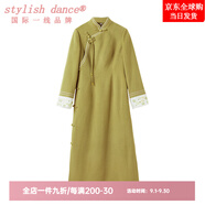 stylish dance國際一線(xiàn)奢侈品牌新中式女裝改良漢服旗袍連身裙原創(chuàng  )刺繡國風(fēng)毛呢 果綠色旗袍呢子 不含配飾 S 建議85-105斤