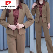 皮爾卡丹（pierre cardin）高檔氣質(zhì)假三件套女裝2025春秋時尚西裝洋氣顯瘦香風(fēng)加厚套裝禮服 女裝十大品牌 卡其色上衣+褲子假 S 建議80-95斤