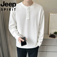 JEEP SPIRIT吉普國際品牌長(cháng)袖T恤男士2023新款秋冬季紐扣純色休閑運動(dòng)打底衫 白色 4XL 推薦185-205斤