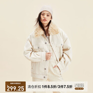 ONLY秋冬復古翻毛領(lǐng)寬松印花短款牛仔外套女|12340B002 J2G 米白色 XS 155/76A