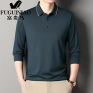 富貴鳥（FUGUINIAO）長(zhǎng)袖T恤男士春季商務(wù)休閑免燙polo衫中年爸爸翻領(lǐng)透氣打底t 哈青 M