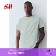 H&M男裝女裝T恤秋季透氣圓領(lǐng)短袖運動(dòng)上衣短袖內搭打底衫0685816 淺鼠尾草綠 2XL 180/124