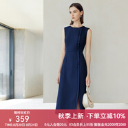顏域2024新款氣質(zhì)職業(yè)單排扣正裝連衣裙女春款無(wú)袖修身時(shí)尚一步裙 深藍 S/36