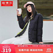 坦博爾羽絨服女短款翻領(lǐng)韓版寬松女士燈芯絨外套TD236266 黑色 170 