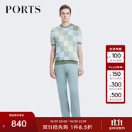 PORTS寶姿男裝夏季時(shí)尚休閑針織短袖圓領(lǐng)套頭衫MD8K109HKE002 GREEN CHECK S
