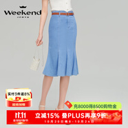 卓雅周末（JORYA weekend）2023春新款中長(zhǎng)款魚尾半身裙鉆飾腰帶牛仔裙EJWDAC38 牛仔藍(lán) M