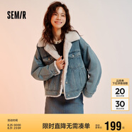 森馬（Semir）牛仔外套女拼接仿兔毛翻領(lǐng)寬松港風(fēng)冬季落肩夾棉夾克103724108001