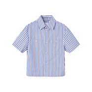 淮果穎美特斯邦威旗下ME&CITY KIDS童裝夏新款男童條紋翻領(lǐng)舒適短袖襯衫 藍粉條紋組 110 _56
