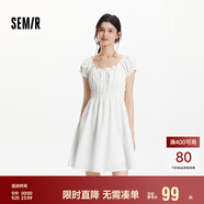 森馬（Semir）連衣裙女收腰蝴蝶結(jié)少女感2025夏俏皮木耳邊方領(lǐng)短裙109325114007