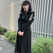 ROJITA蝴蝶結喇叭袖口露肩長(cháng)款連衣裙(1333705) 黑色