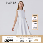 PORTS寶姿春夏新品女裝正常小領型無袖中長連衣裙LM8D108MWC064 奶白色 M (6)