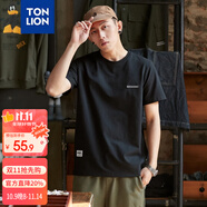 唐獅（TonLion）2025夏男短袖貼標圓領(lǐng)T恤 黑色/二批 XL