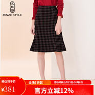 名師路氣質(zhì)毛呢格子魚(yú)尾裙冬季新品通勤厚款時(shí)髦新穎格紋半身裙女 紅色16 L
