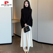 皮爾卡丹（pierre cardin）2025新款時(shí)尚套裝裙女秋冬新款洋氣顯瘦半高領(lǐng)針織衫半身裙兩件套 黑色上衣+白色裙子【兩件套】 2XL 【131-145斤穿】