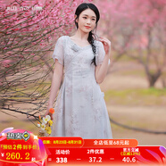 煙花燙小個子國風(fēng)氣質(zhì)連衣裙女2025夏裝新品復(fù)古文藝印花裙子SD 風(fēng)幻 淺灰 S