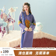 兩三事梵高文藝 葵說(shuō)新語(yǔ) 2024秋季新款花朵圖案毛邊裙擺毛衣裙連衣裙 紫色 M